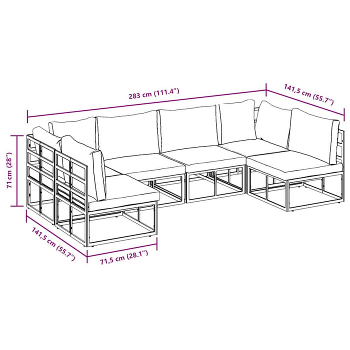 vidaXL Set Divano da Giardino con cuscino 6 pcs Nero Alluminio