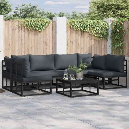 vidaXL Set Divano da Giardino con cuscino 7 pcs Nero Alluminio