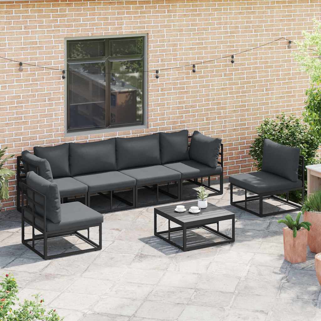 vidaXL Set Divano da Giardino con cuscino 7 pcs Nero Alluminio