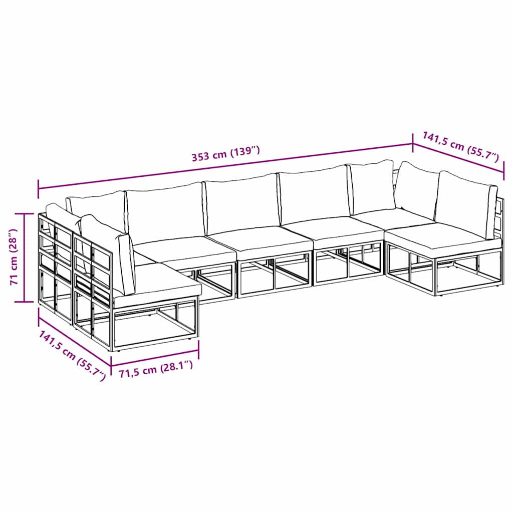 vidaXL Set Divano da Giardino con cuscino 7 pcs Nero Alluminio
