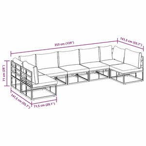 vidaXL Set Divano da Giardino con cuscino 7 pcs Nero Alluminio