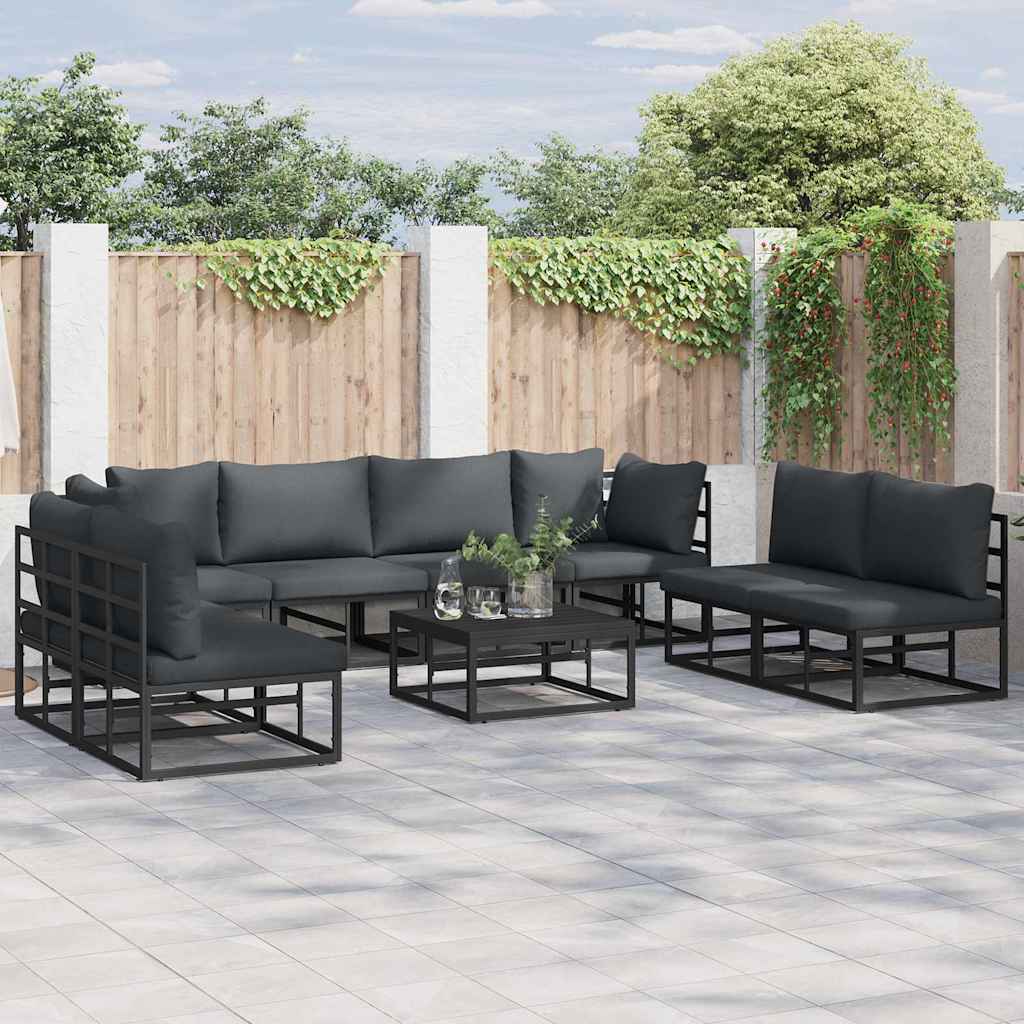 vidaXL Set Divano da Giardino con cuscino 9 pcs Nero Alluminio