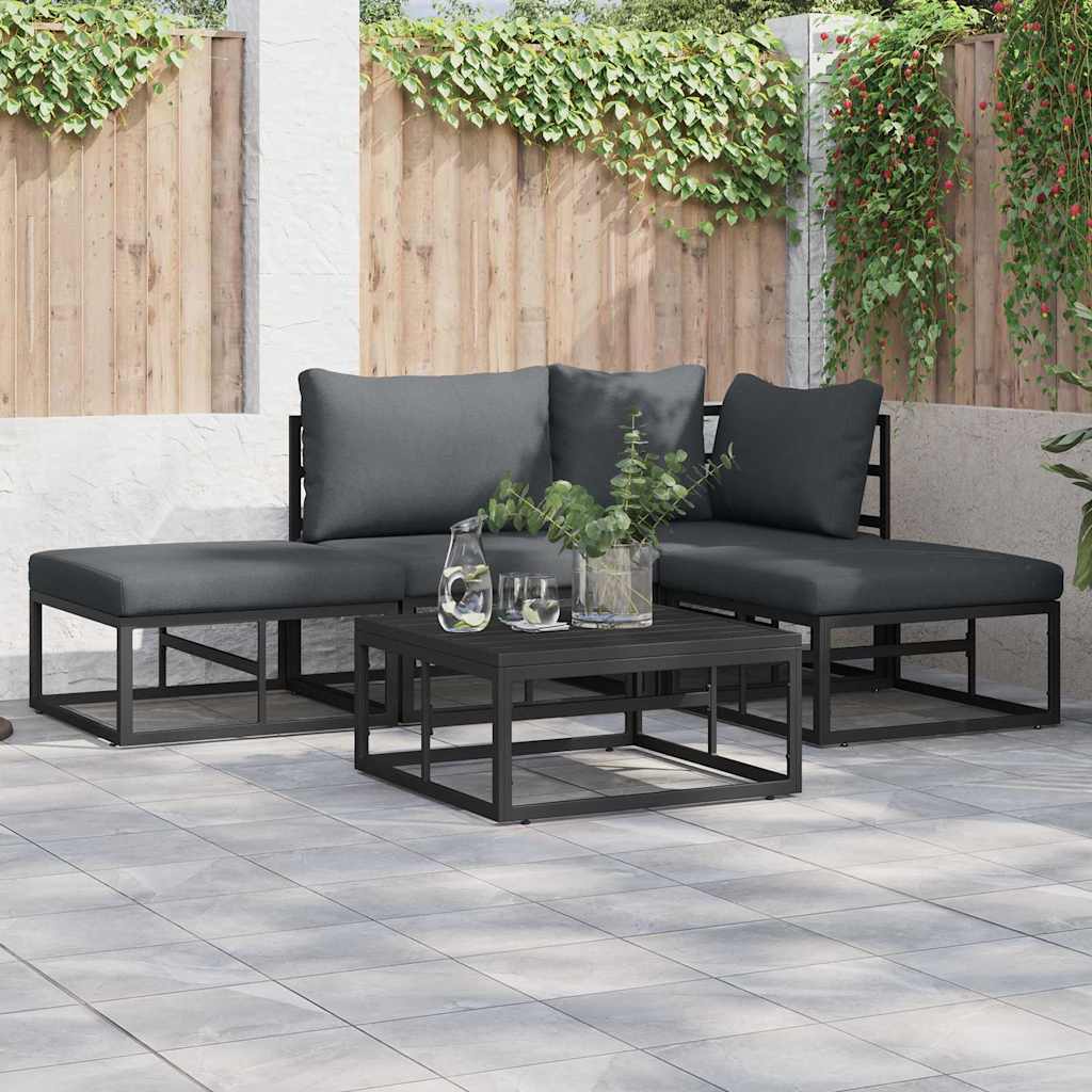 vidaXL Set Divano da Giardino con cuscino 5 pcs Nero Alluminio