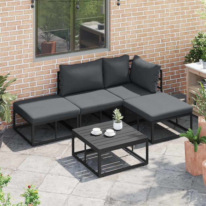 vidaXL Set Divano da Giardino con cuscino 5 pcs Nero Alluminio