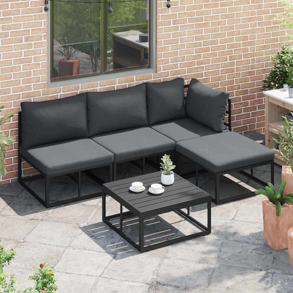 vidaXL Set Divano da Giardino con cuscino 5 pcs Nero Alluminio