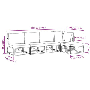vidaXL Set Divano da Giardino con cuscino 5 pcs Nero Alluminio