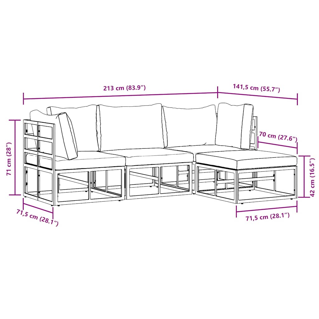 vidaXL Set Divano da Giardino con cuscino 4 pcs Nero Alluminio