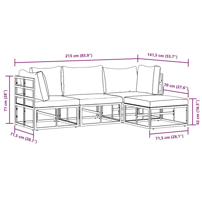 vidaXL Set Divano da Giardino con cuscino 4 pcs Nero Alluminio