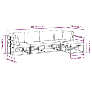 vidaXL Set Divano da Giardino con cuscino 5 pcs Nero Alluminio