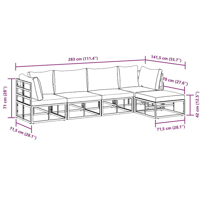 vidaXL Set Divano da Giardino con cuscino 5 pcs Nero Alluminio