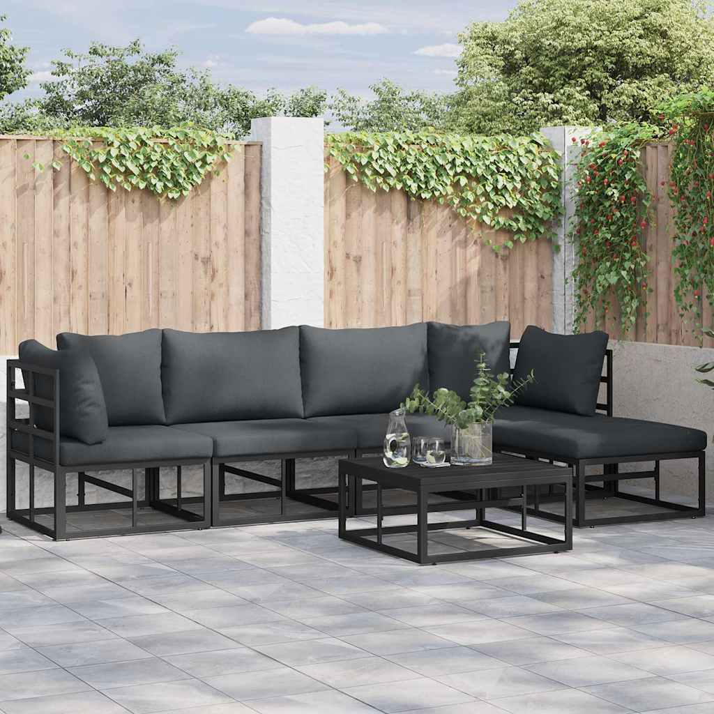 vidaXL Set Divano da Giardino con cuscino 6 pcs Nero Alluminio