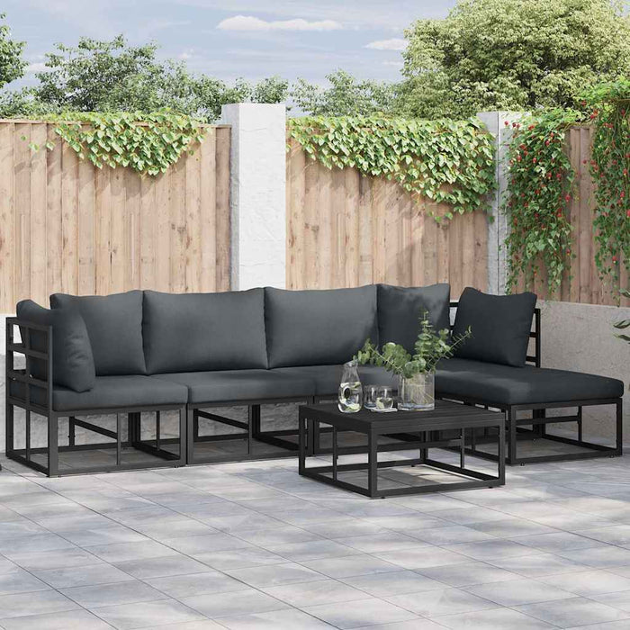 vidaXL Set Divano da Giardino con cuscino 6 pcs Nero Alluminio