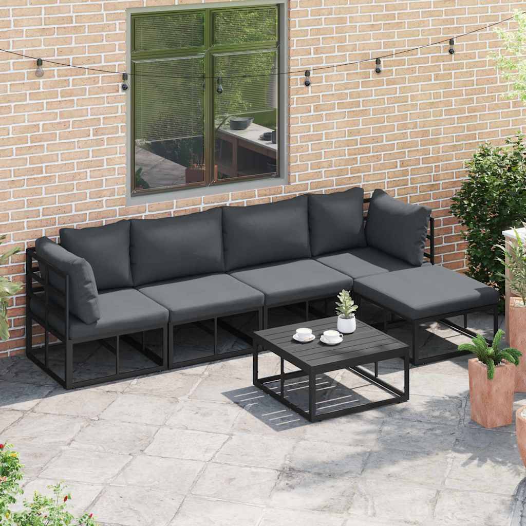 vidaXL Set Divano da Giardino con cuscino 6 pcs Nero Alluminio