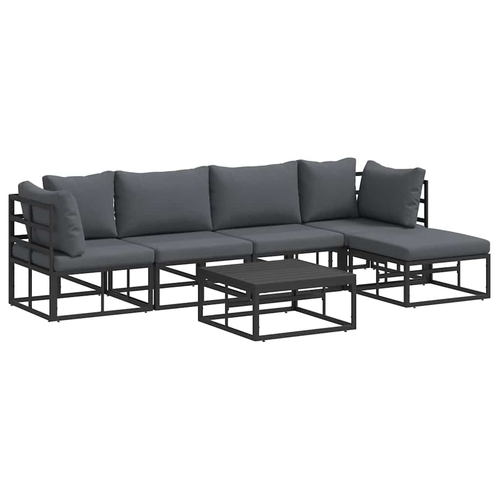 vidaXL Set Divano da Giardino con cuscino 6 pcs Nero Alluminio