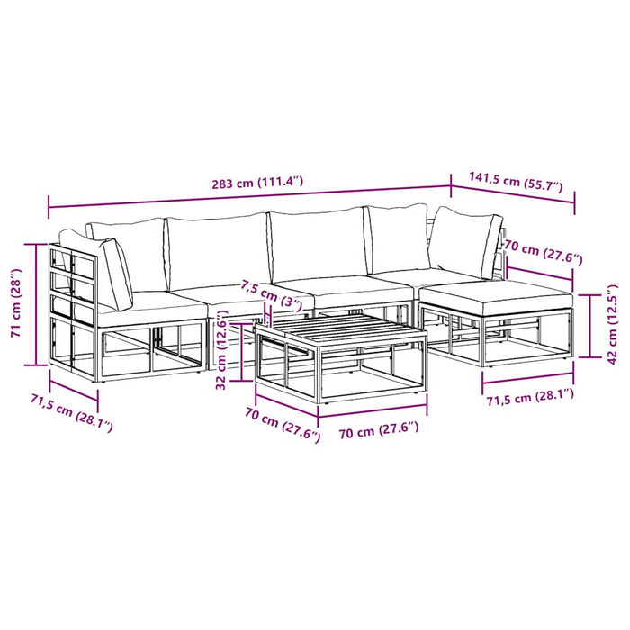 vidaXL Set Divano da Giardino con cuscino 6 pcs Nero Alluminio