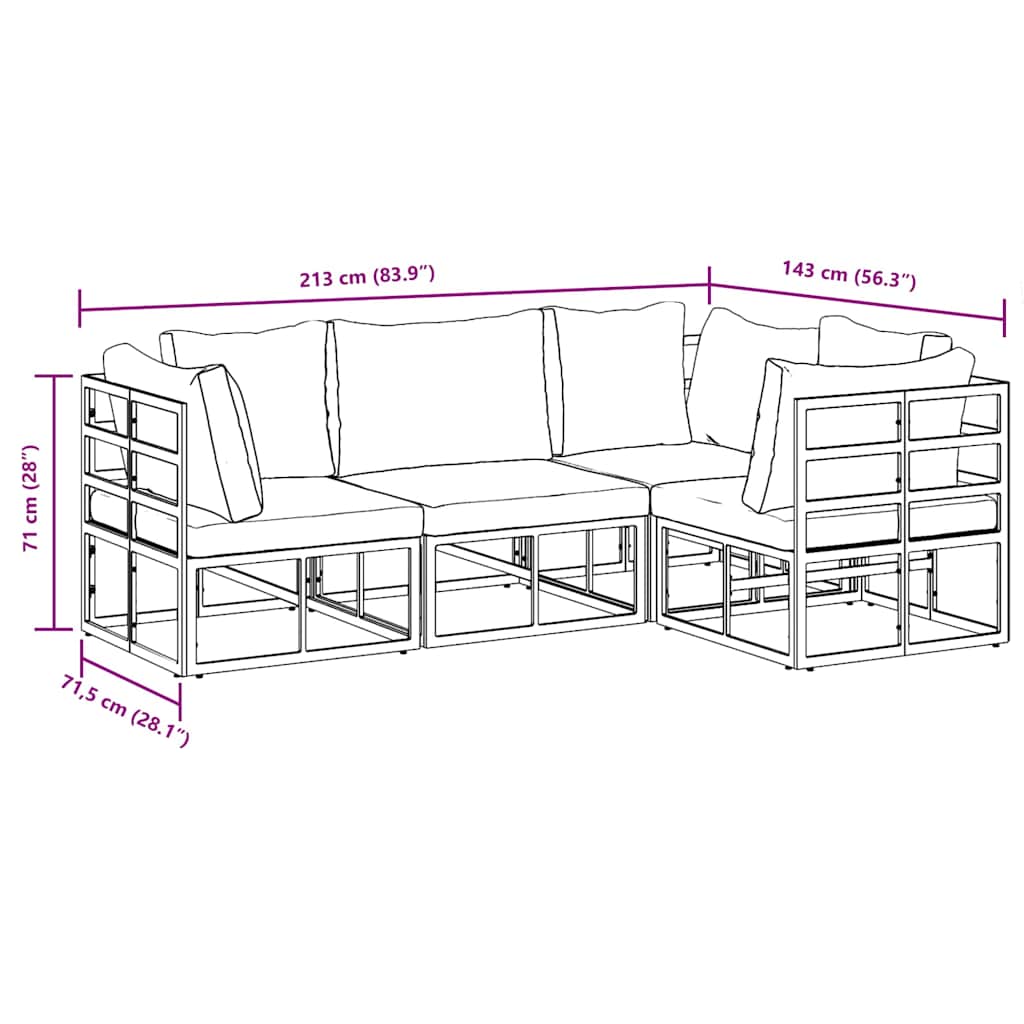vidaXL Set Divano da Giardino con cuscino 4 pcs Nero Alluminio