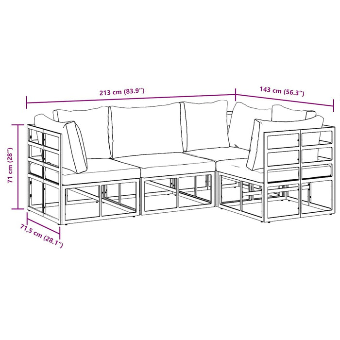 vidaXL Set Divano da Giardino con cuscino 4 pcs Nero Alluminio