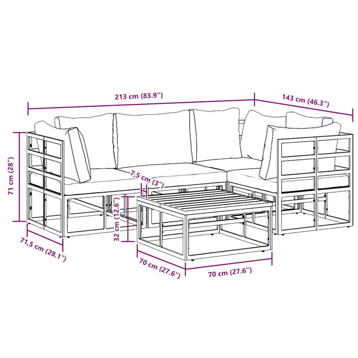 vidaXL Set Divano da Giardino con cuscino 5 pcs Nero Alluminio