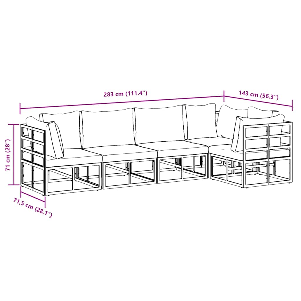 vidaXL Set Divano da Giardino con cuscino 5 pcs Nero Alluminio