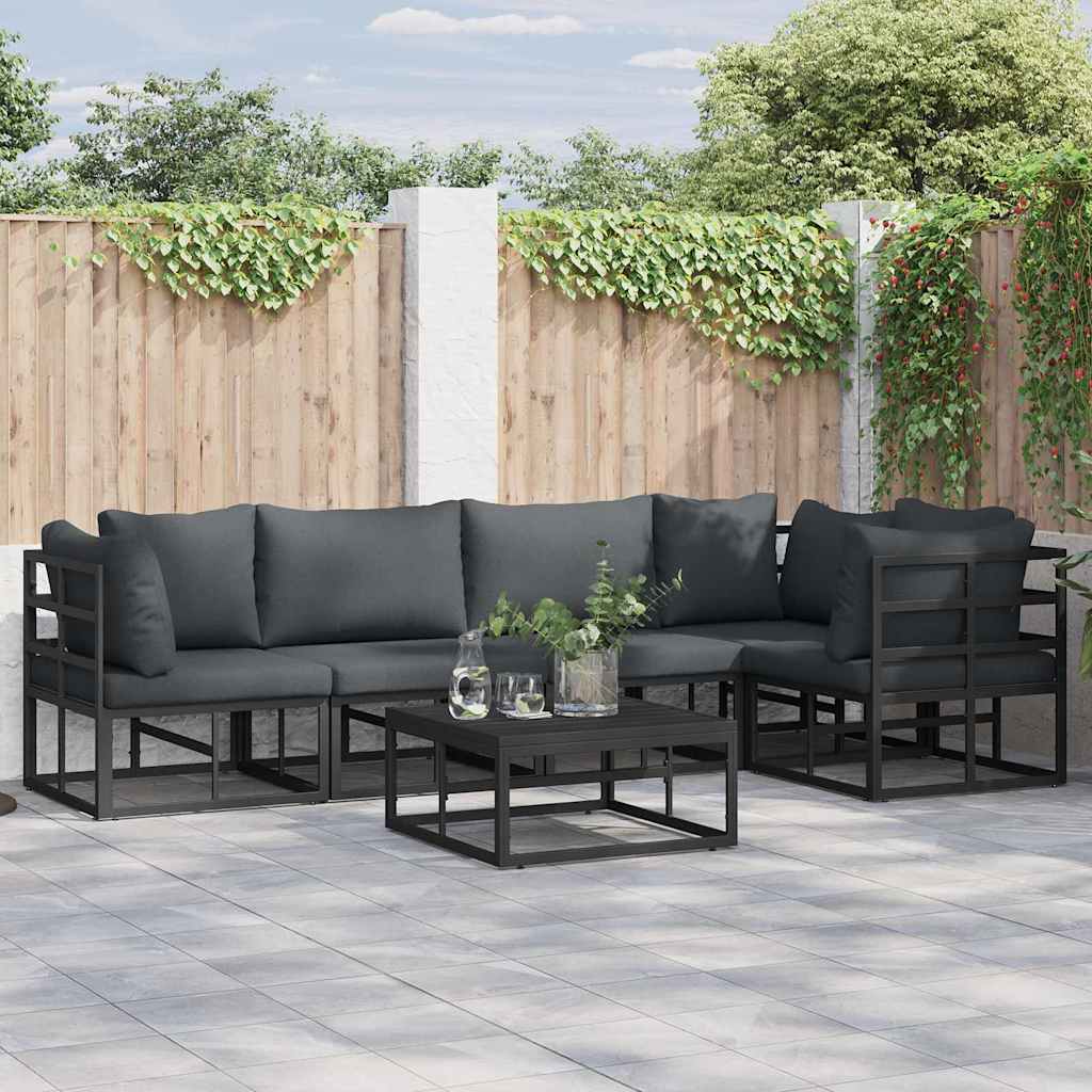 vidaXL Set Divano da Giardino con cuscino 6 pcs Nero Alluminio