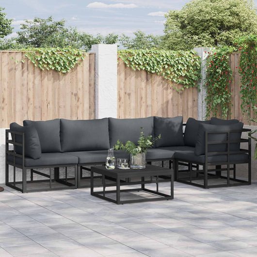 Set Divano da Giardino con cuscino 6 pcs Nero Alluminio 3378867