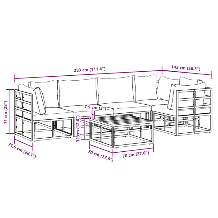 vidaXL Set Divano da Giardino con cuscino 6 pcs Nero Alluminio