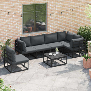 Set Divano da Giardino con cuscino 6 pcs Nero Alluminio 3378868