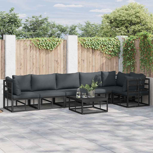 vidaXL Set Divano da Giardino con cuscino 7 pcs Nero Alluminio