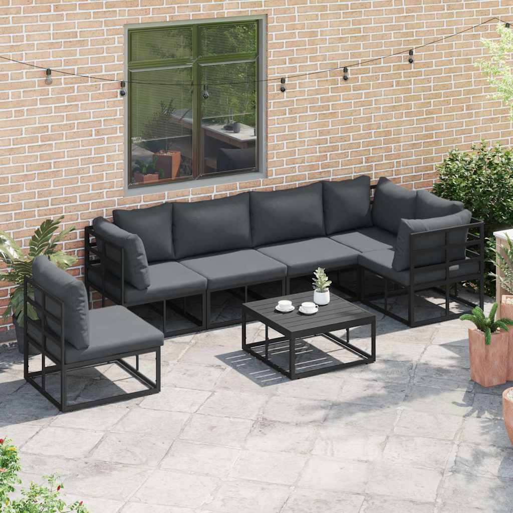vidaXL Set Divano da Giardino con cuscino 7 pcs Nero Alluminio