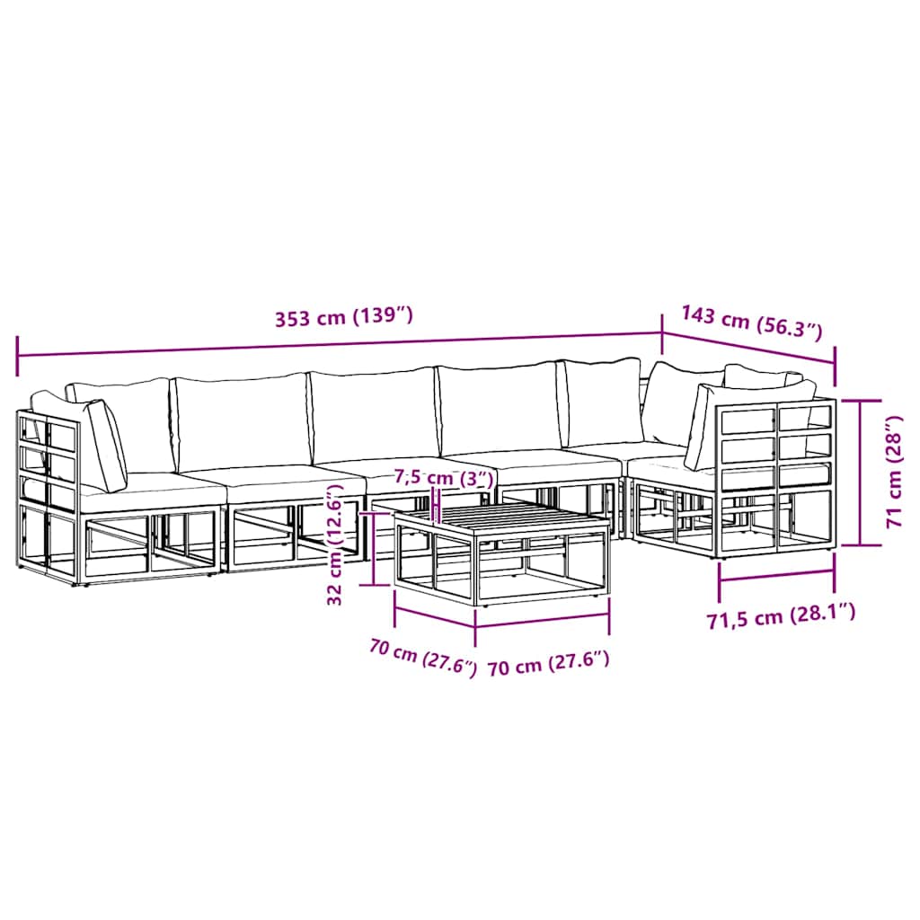 vidaXL Set Divano da Giardino con cuscino 7 pcs Nero Alluminio