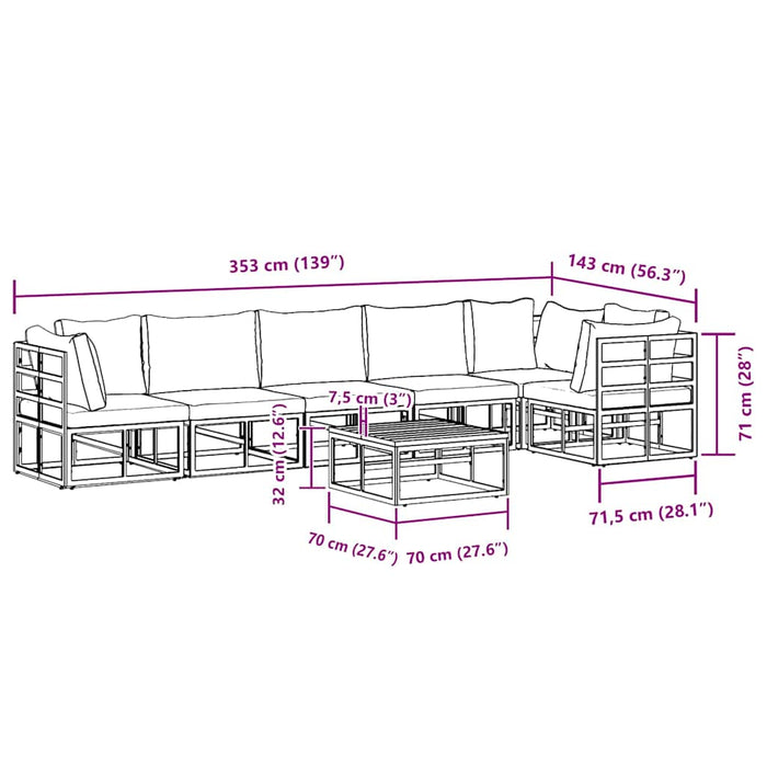 vidaXL Set Divano da Giardino con cuscino 7 pcs Nero Alluminio