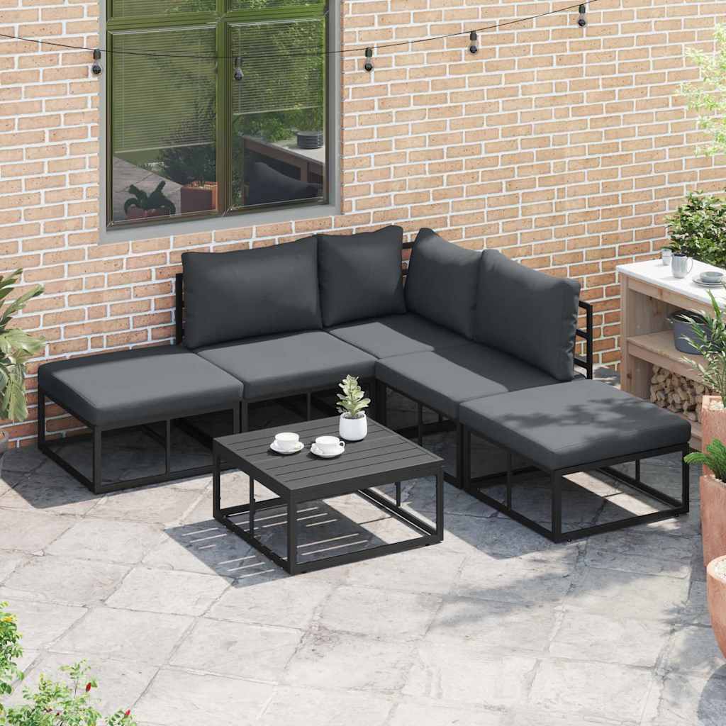 vidaXL Set Divano da Giardino con cuscino 6 pcs Nero Alluminio
