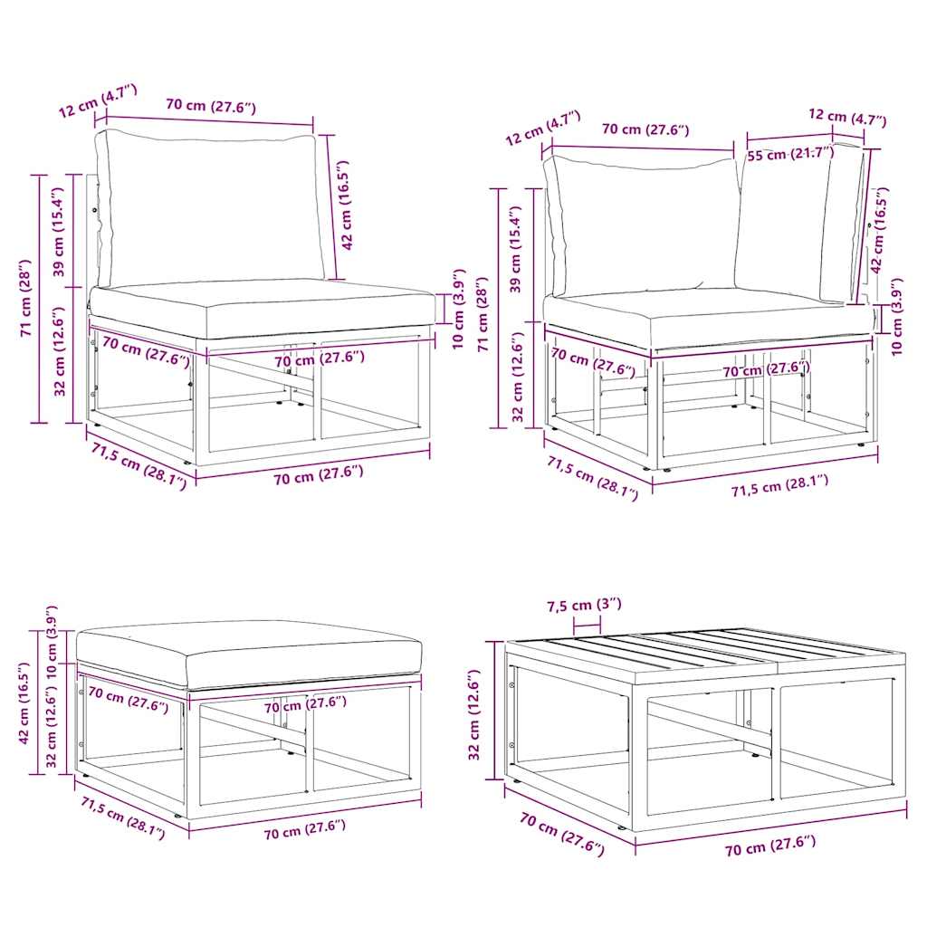 vidaXL Set Divano da Giardino con cuscino 6 pcs Nero Alluminio