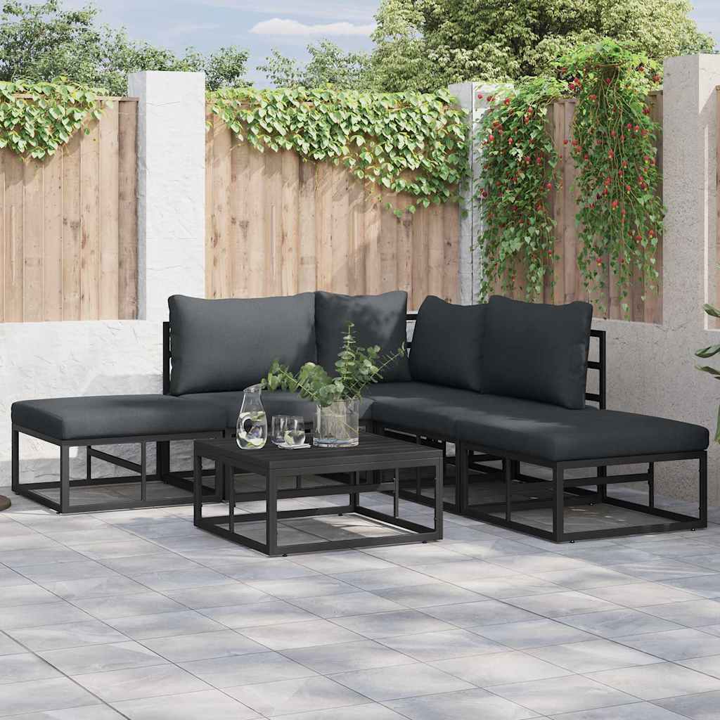 vidaXL Set Divano da Giardino con cuscino 5 pcs Nero Alluminio
