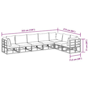 vidaXL Set Divano da Giardino con cuscino 7 pcs Nero Alluminio