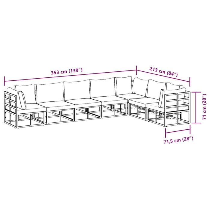 vidaXL Set Divano da Giardino con cuscino 7 pcs Nero Alluminio