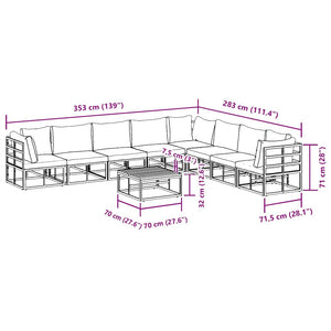 vidaXL Set Divano da Giardino con cuscino 9 pcs Nero Alluminio