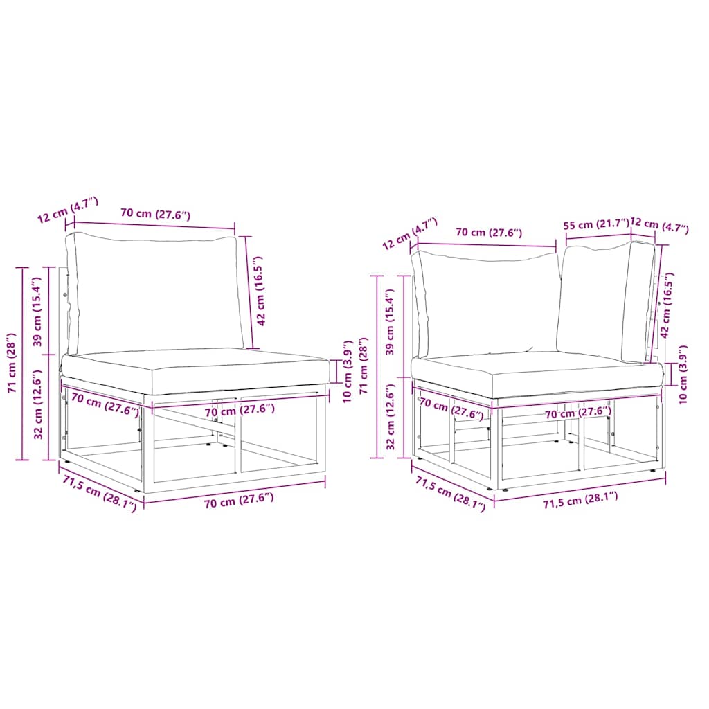 vidaXL Set Divano da Giardino con cuscino 9 pcs Nero Alluminio