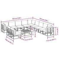 vidaXL Set Divano da Giardino con cuscino 12 pcs Nero Alluminio