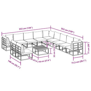 vidaXL Set Divano da Giardino con cuscino 12 pcs Nero Alluminio