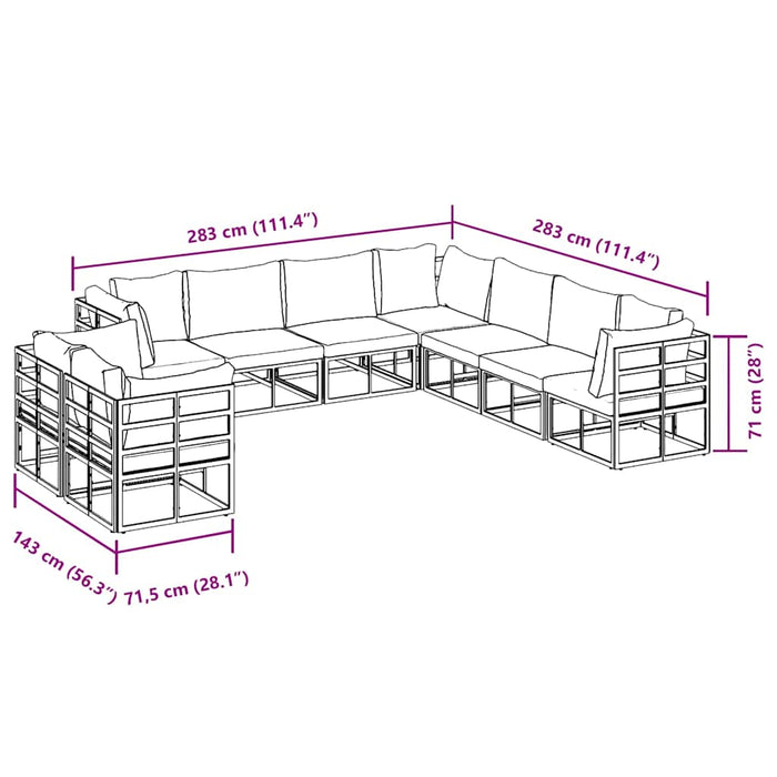 vidaXL Set Divano da Giardino con cuscino 9 pcs Nero Alluminio