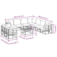 vidaXL Set Divano da Giardino con cuscino 10 pcs Nero Alluminio