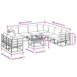 vidaXL Set Divano da Giardino con cuscino 10 pcs Nero Alluminio