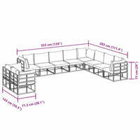 Set Divano da Giardino con cuscino 10 pcs Nero Alluminio