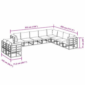 Set Divano da Giardino con cuscino 10 pcs Nero Alluminio