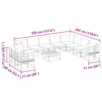Set Divano da Giardino con cuscino 11 pcs Nero Alluminio