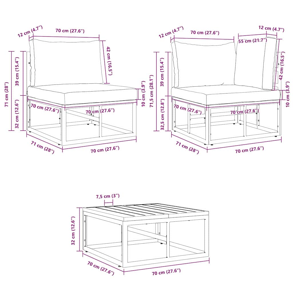 Set Divano da Giardino con cuscino 11 pcs Nero Alluminio