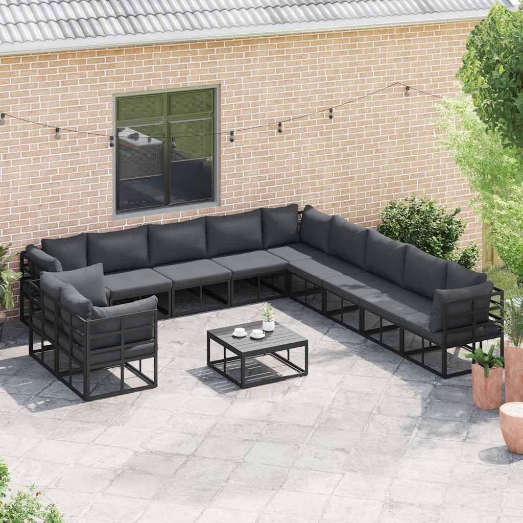 Set Divano da Giardino con cuscino 11 pcs Nero Alluminio