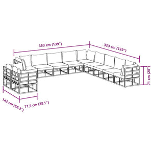Set Divano da Giardino con cuscino 11 pcs Nero Alluminio