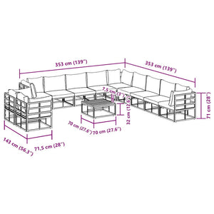 Set Divano da Giardino con cuscino 12 pcs Nero Alluminio